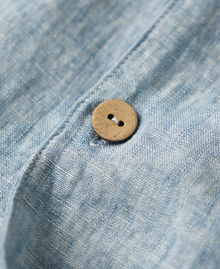 Button Detail of Yarn-dyed Linen Camp-Collar Shirt