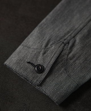 buttoned cuff of Black Chambray Work Jacket