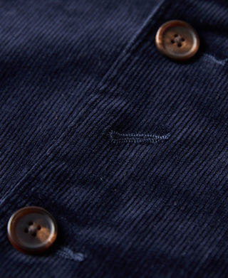 buttoned placket of 1940s French Indigo Corduroy Chore Coat
