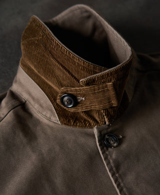 buttoned throat latch of A-2 Moleskin Bomber Jacket