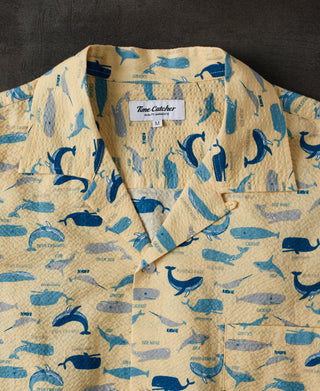 camp collar of Marine Life Printed Seersucker Short Sleeve Camp Shirt