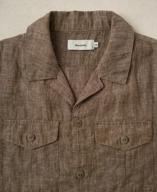 Chest Detail of Yarn-dyed Linen Camp-Collar Shirt