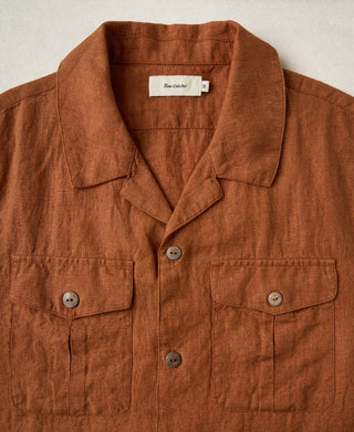 Chest Detail of Yarn-dyed Linen Camp-Collar Shirt