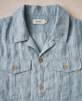 Chest Detail of Yarn-dyed Linen Camp-Collar Shirt
