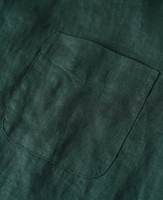 chest patch pocket of 1950s Italian Collar Linen Short Sleeve Shirt