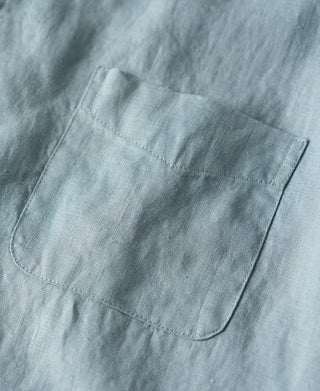 chest patch pocket of 1950s Italian Collar Linen Short Sleeve Shirt