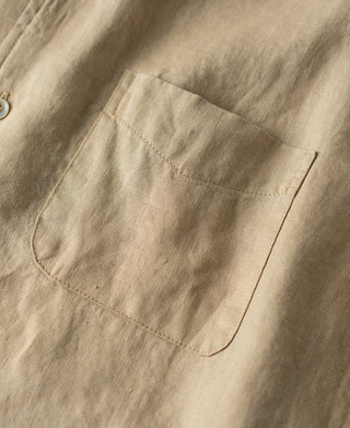 chest patch pocket of 1950s Italian Collar Linen Short Sleeve Shirt