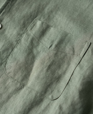 chest patch pocket of 1950s Italian Collar Linen Short Sleeve Shirt