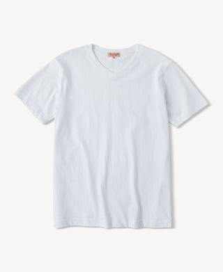 Classic Fit V-Neck Tubular Cotton T-Shirt in White
