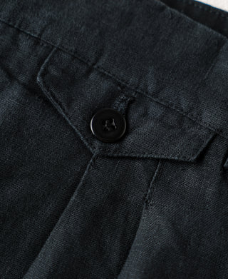 coin pocket detail of 1940s Double-Pleated Pure Hemp Pants in Black