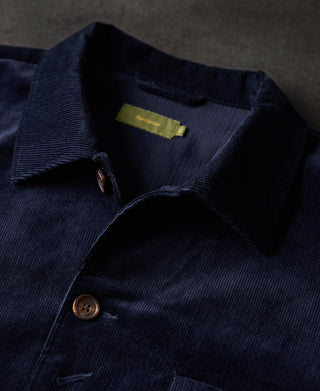 collar detail of 1940s French Indigo Corduroy Chore Coat