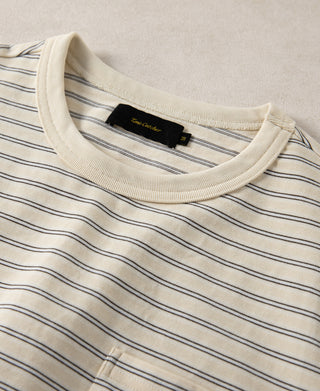 Collar Detail of Heavyweight Cotton Striped Pocket T-shirt