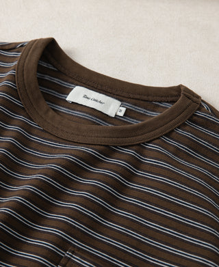 Collar Detail of Heavyweight Cotton Striped Pocket T-shirt