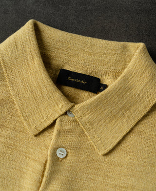 collar detail of Slub Cotton Long Sleeve Knit Polo
