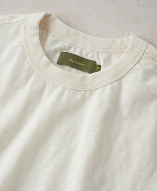 Collar Detail of Vintage Slub Cotton Cap Sleeve T-Shirt
