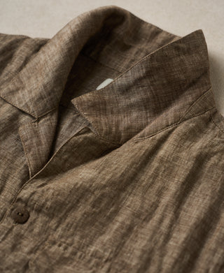 Collar Detail of Yarn-dyed Linen Camp-Collar Shirt