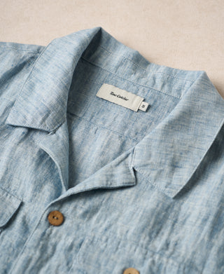 Collar Detail of Yarn-dyed Linen Camp-Collar Shirt