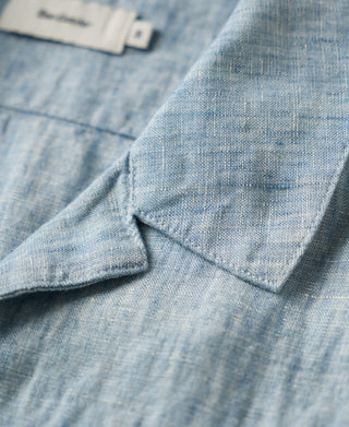 Collar Detail of Yarn-dyed Linen Camp-Collar Shirt