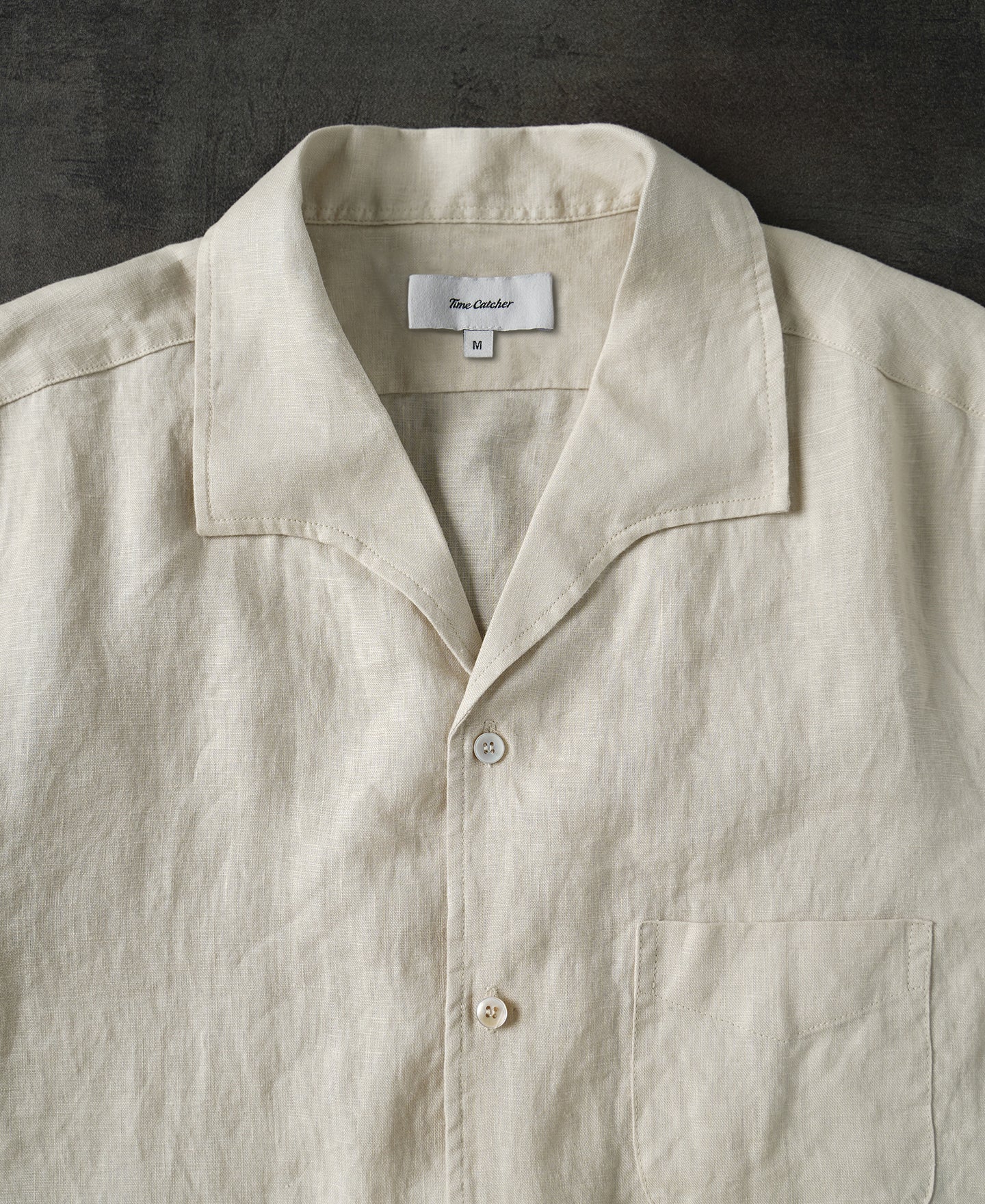 1950s Italian Collar Linen Short Sleeve Shirt - Beige | Time