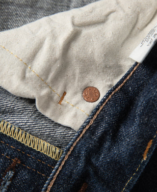 copper rivet of 1955 Classic Biker Selvedge Denim Jeans