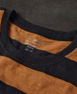 crewneck of Slub Cotton Wide Striped Long-Sleeve T-Shirt