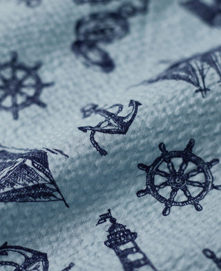 fabric texture of Nautical Printed Seersucker Short Sleeve Camp Shirt