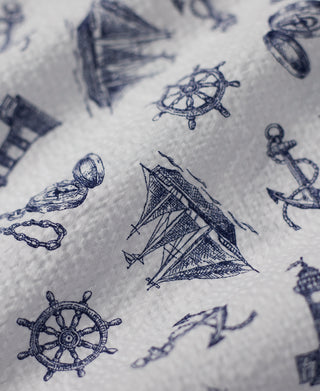 fabric texture of Nautical Printed Seersucker Short Sleeve Camp Shirt