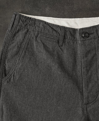 front detail of Black Chambray Work Pants