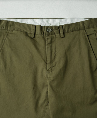 front detail of Casual Stretch Cotton-Blend Tapered Pants in Olive