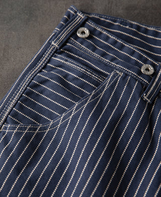 front pocket of Indigo Wabash Stripe Work Trousers