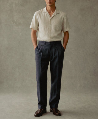 front view of 1940s Double-Pleated Pure Hemp Pants in Black