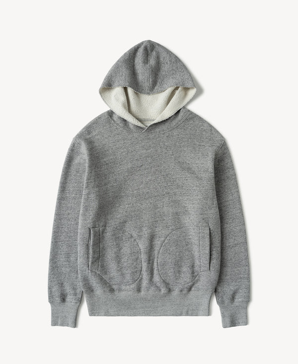 Heather gray heavyweight hoodie with hood and front kangaroo pocket