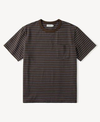 Heavyweight Cotton Striped Pocket T-shirt in Coffee