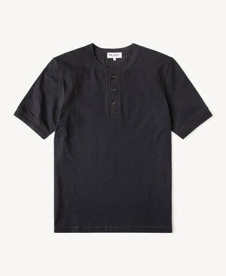 Heavyweight Cotton Tubular Short-Sleeve Henley Shirt in Black