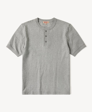 Heavyweight Cotton Tubular Short-Sleeve Henley Shirt in Gray