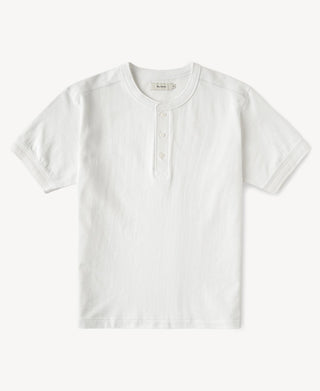 Heavyweight Cotton Tubular Short-Sleeve Henley Shirt in White