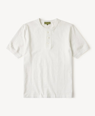 Heavyweight Cotton Tubular Short-Sleeve Henley Shirt in White