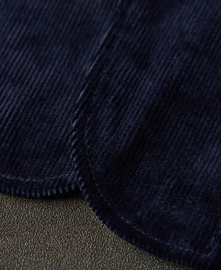 hem detail of 1940s French Indigo Corduroy Chore Coat