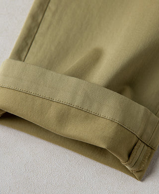 hem detail of Casual Stretch Cotton-Blend Tapered Pants in Khaki