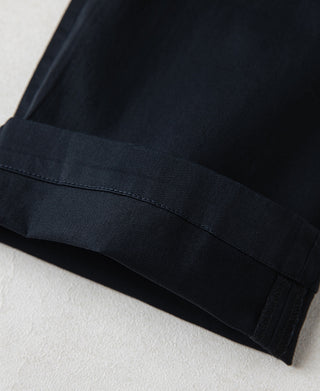 hem detail of Casual Stretch Cotton-Blend Tapered Pants in Navy