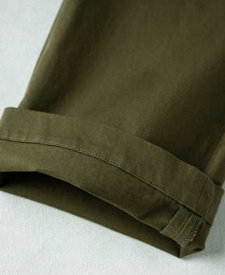 hem detail of Casual Stretch Cotton-Blend Tapered Pants in Olive