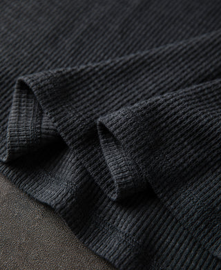 hem detail of Honeycomb Waffle Knit Henley Long Sleeve T-Shirt
