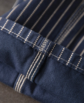 hem detail of Indigo Wabash Stripe Work Trousers