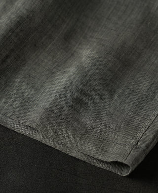 Hem Detail of Relaxed Ramie Herringbone Shorts