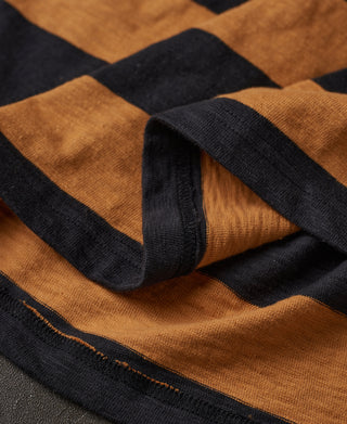 hem detail of Slub Cotton Wide Striped Long-Sleeve T-Shirt
