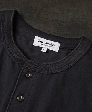 henley neckline of Heavyweight Cotton Tubular Short-Sleeve Henley Shirt