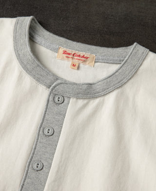 henley neckline of Heavyweight Cotton Tubular Short-Sleeve Henley Shirt