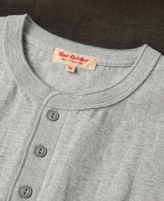 henley neckline of Heavyweight Cotton Tubular Short-Sleeve Henley Shirt