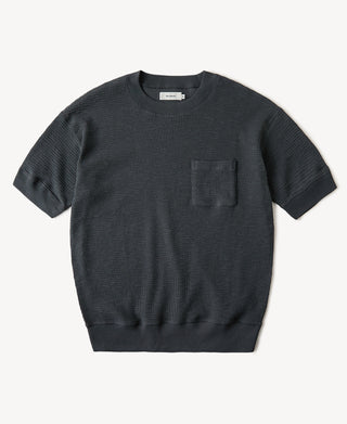 Honeycomb Waffle Knit T-Shirt in Vintage Black