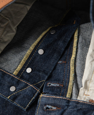 interior button fly of 1955 Classic Biker Selvedge Denim Jeans
